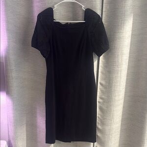 Ann Taylor Black Sheath Dress with Puff Sleeves